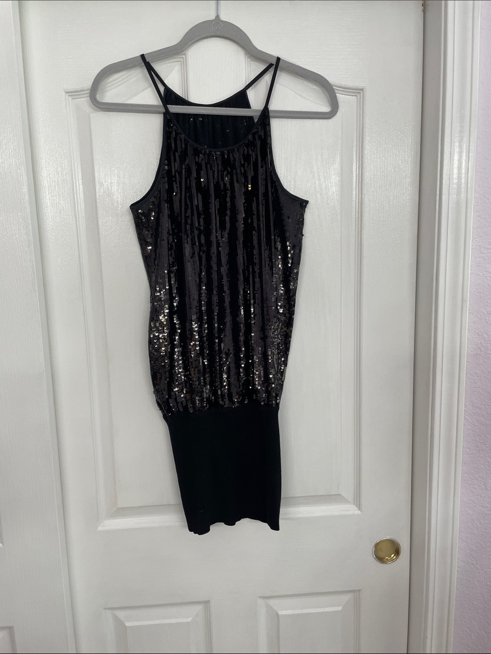 bebe Black Sequin Halter Mini Dress
